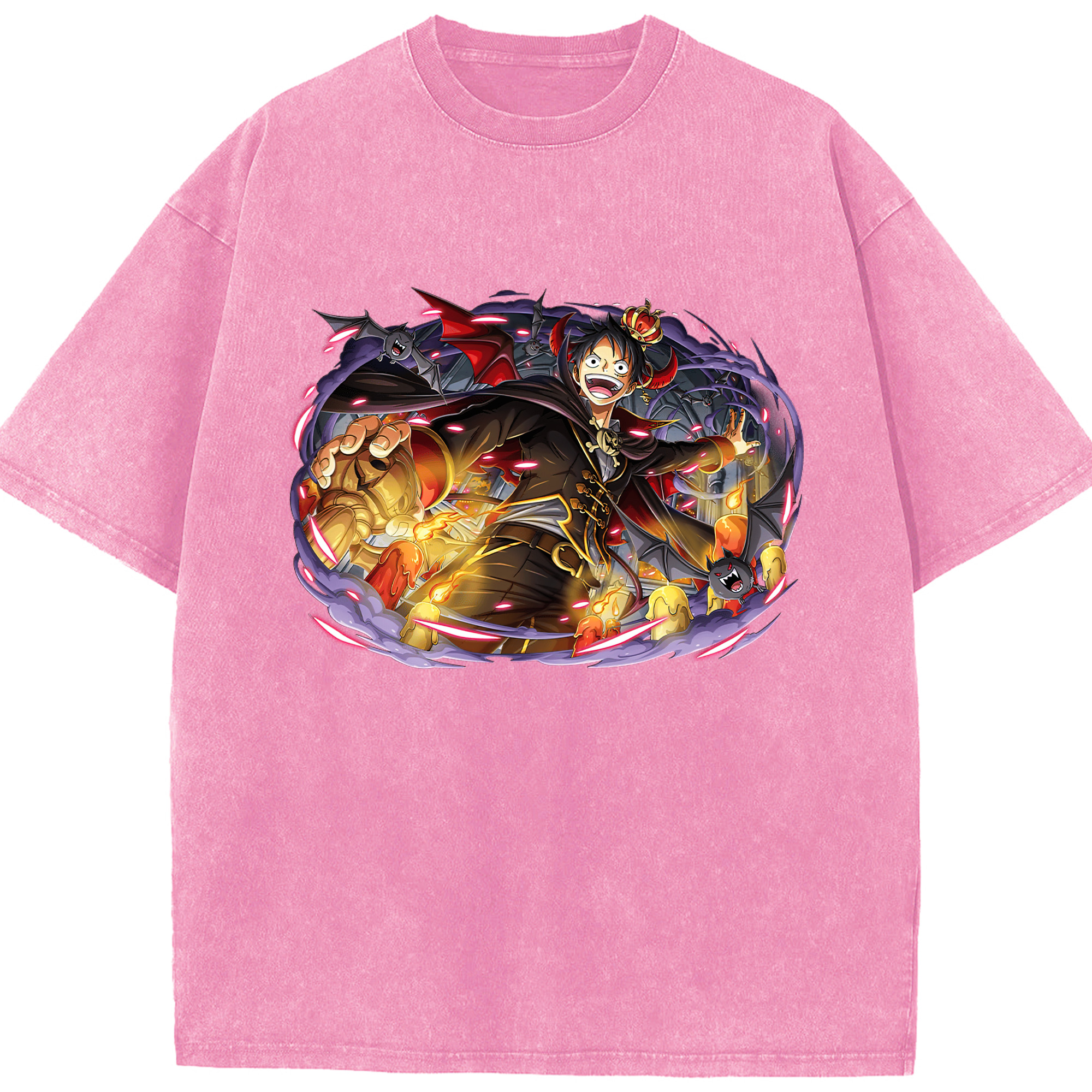 ワンピース モンキー・D・ルフィ ONE PIECE Monkey D. Luffy 綿100% ヴィンテージ風 半袖Tシャツ（フロントプリント）